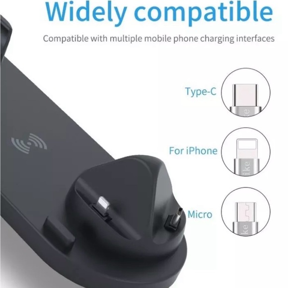 Multi-Function Wireless Charging Stand 6-in-1 Charging Station Micro USB Type-C - Picture 3 of 4